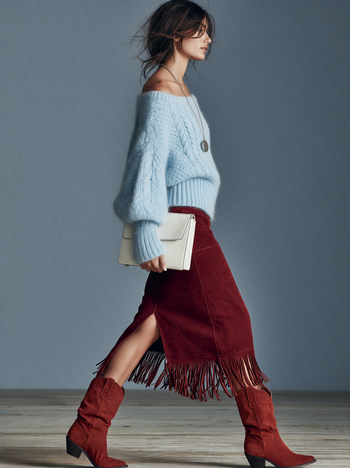 Women's Vintage Off-Shoulder Cable-Knit Sweater
