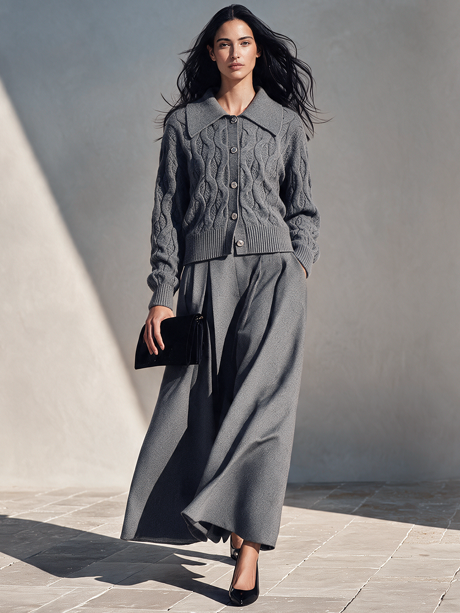 Women's Vintage-Style Cable-Knit & Wool-Blend Skirt Set