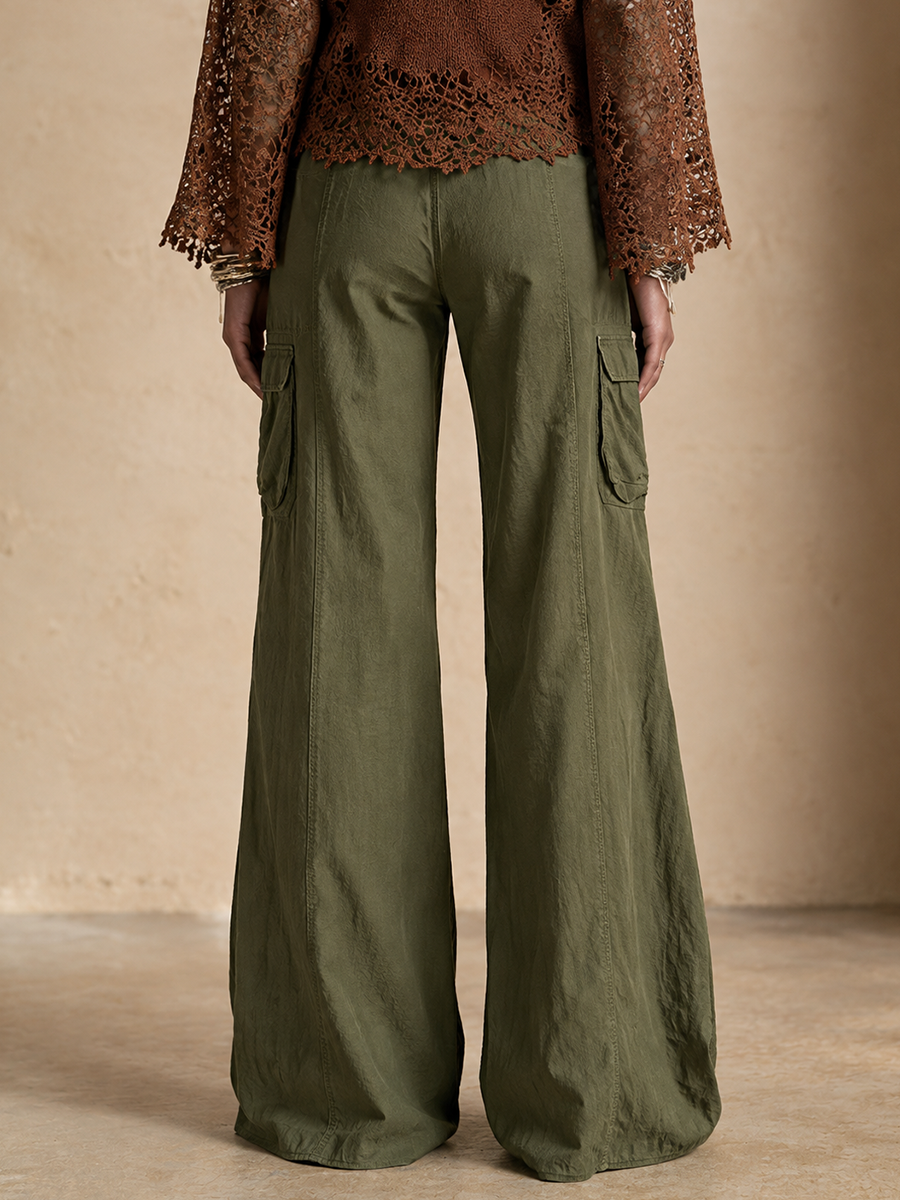 Women's Utility Pocket Casual Flared Pants