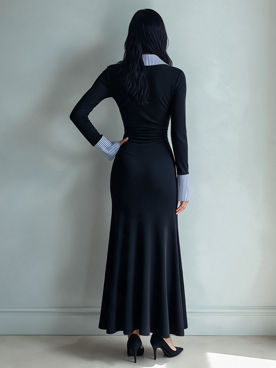 Women's Sophisticated "Faux-Layered" Slim-Fit Ribbed Knit Fishtail Dress