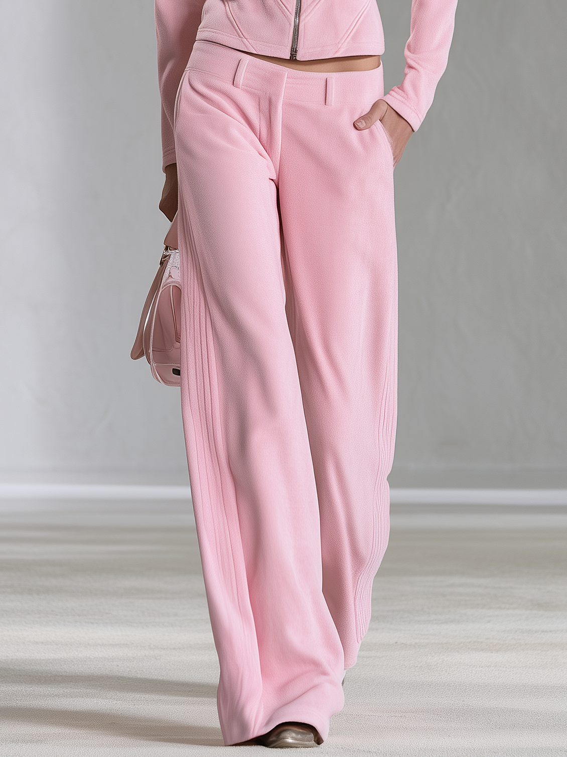 Retro Sporty Quilted Stitch Polar Fleece Zip Jacket And Pants Set - By Qivii