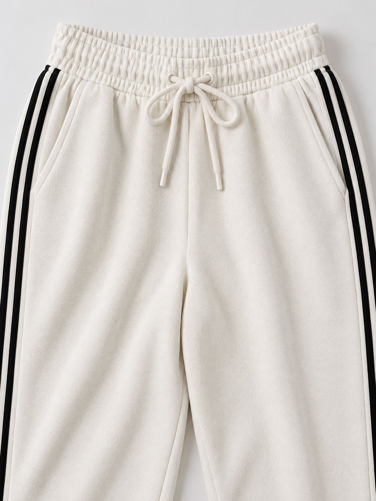 Casual Sporty Black Ribbon White Half-Zip Sweatshirt And Wide-Leg Pants Set - By Qivii