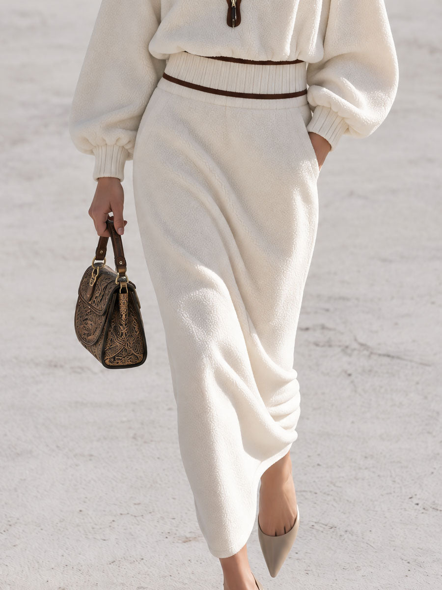 Retro Chic And Elegant Leopard Print Velvet Collar White Fleece Midi Dress - By Qivii