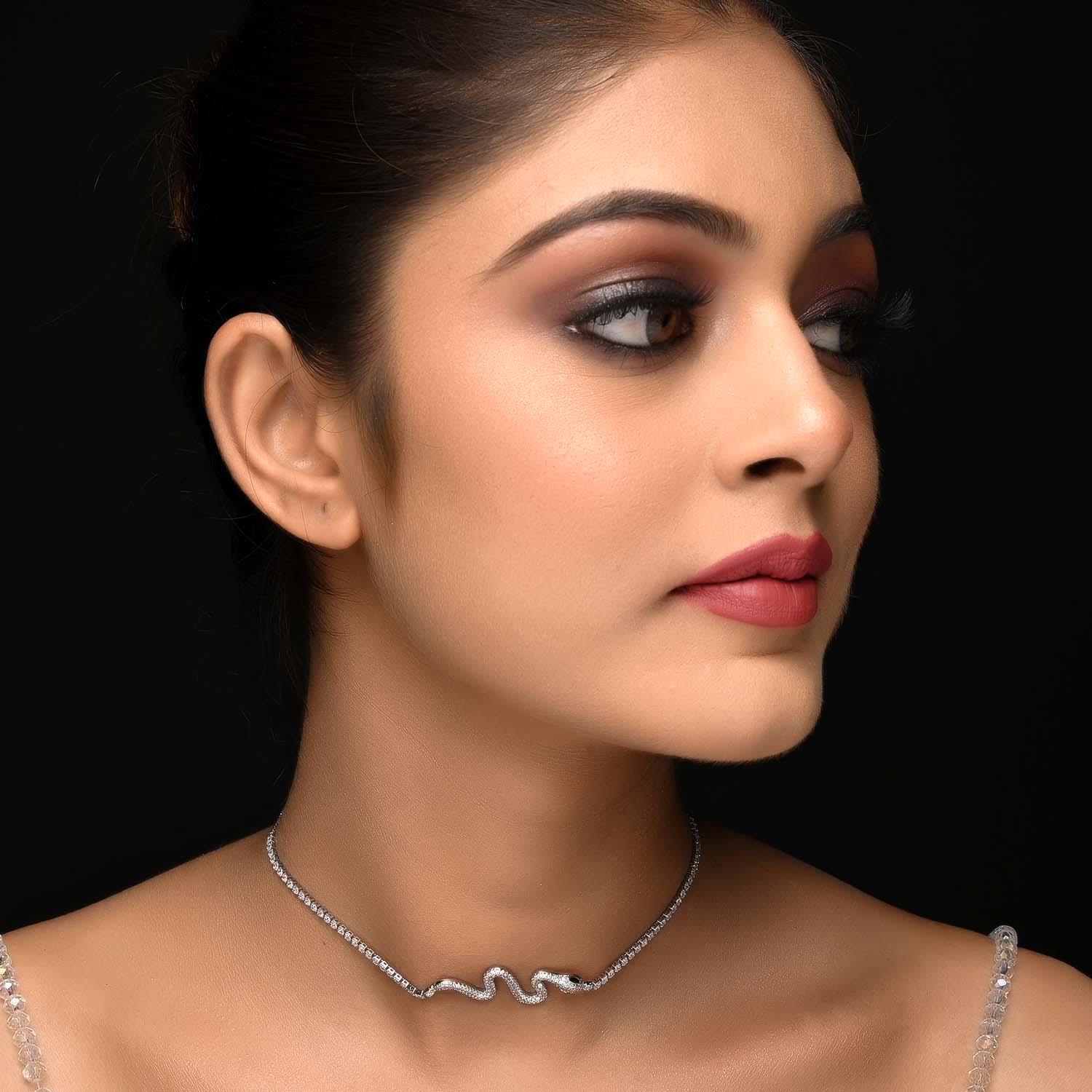 Amira American Diamonds Silver Plated Neck Piece - qivii