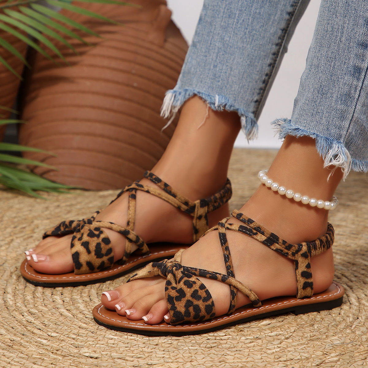 Women's Vela Bow Flat Sandals - Soft Sole Elastic Strap Summer Sandals (US 5-10.5)