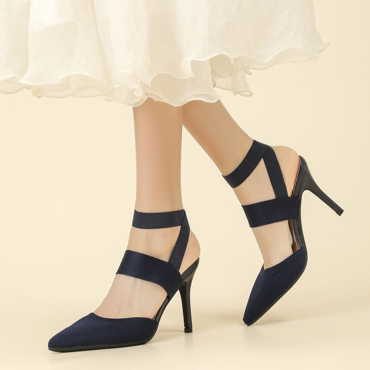 Women’s Amara Fabric Ankle-Strap Stiletto Pumps – Pointed-Toe Hollow Side Elegant Heels (US 4–10.5)