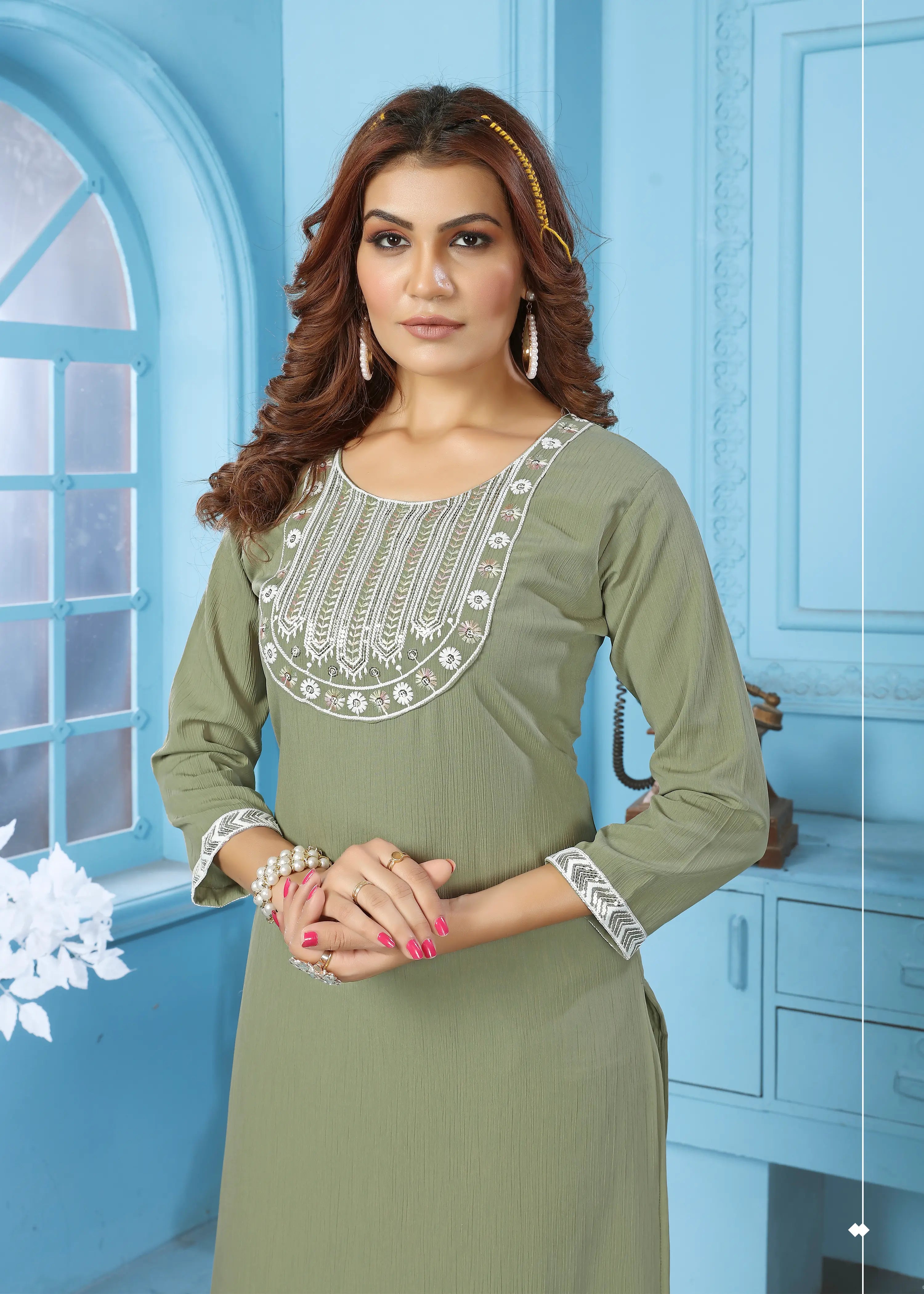 Mint Green Set With Embroidery Work - qivii
