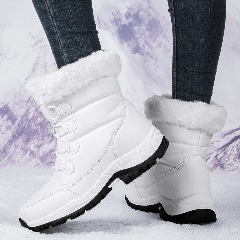 Women's Thermal Winter Hiking Boots - High-Cut Fleece Lined Snow Boots (Pink, White & Black - US 5-10)