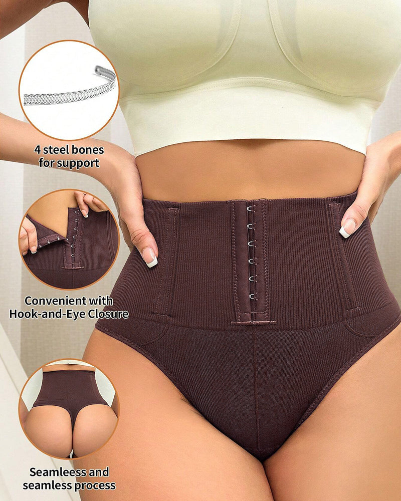 High Waist Seamless Single Breasted Shaping Thong Tummy Control Shapewear Panties - By Qivii