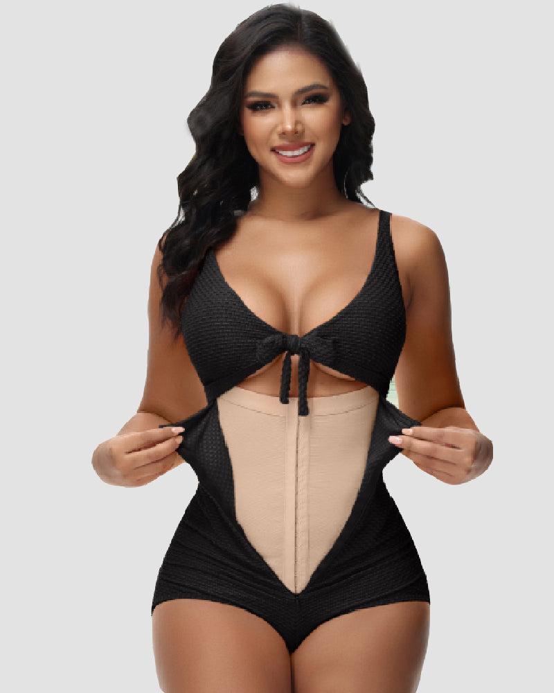 Women's Tummy Control Swimsuit Cutout Tie Knot Front Push Up Shapewear Bathing Suit - By Qivii