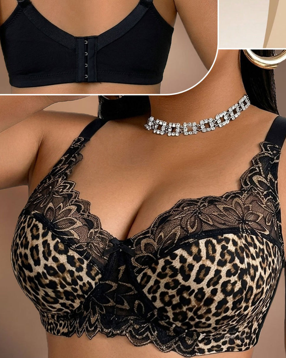 Leopard Print Lace Adjustable Strap Plus Size Support Shapewear Bra