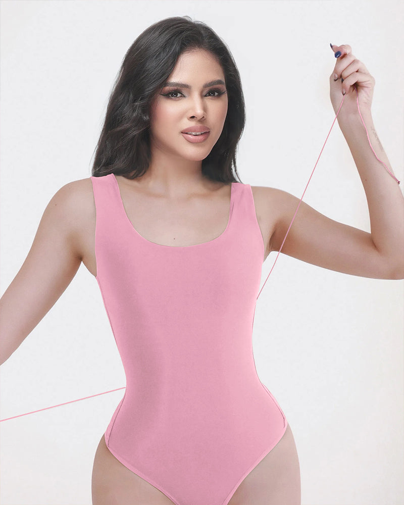 U Neck Wide Strap Back Lace Up Tummy Control Butt Lifting Bodysuit