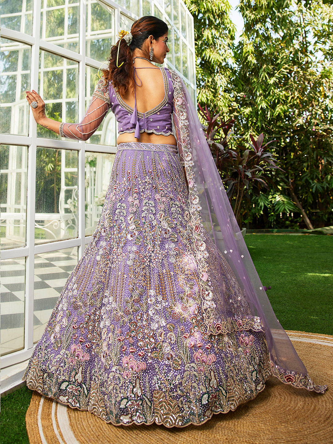 Lavender - Net Heavy Embroidered Multi-Color Sequins Work Using Zarkan & Mirror Semi-Stitched Lehenga Choli - qivii