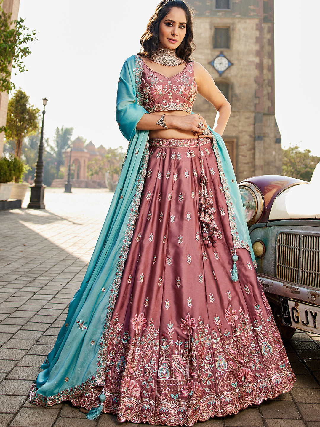 Rosegold - Georgette Sequins embroidery Lehenga choli & Dupatta