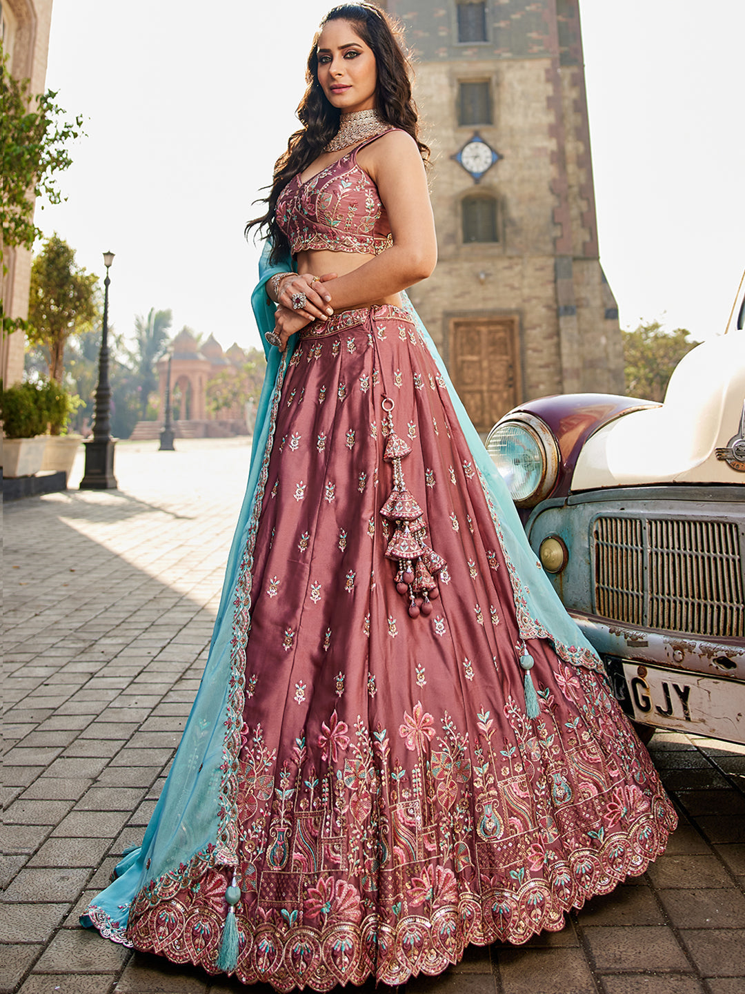 Rosegold - Georgette Sequins embroidery Lehenga choli & Dupatta