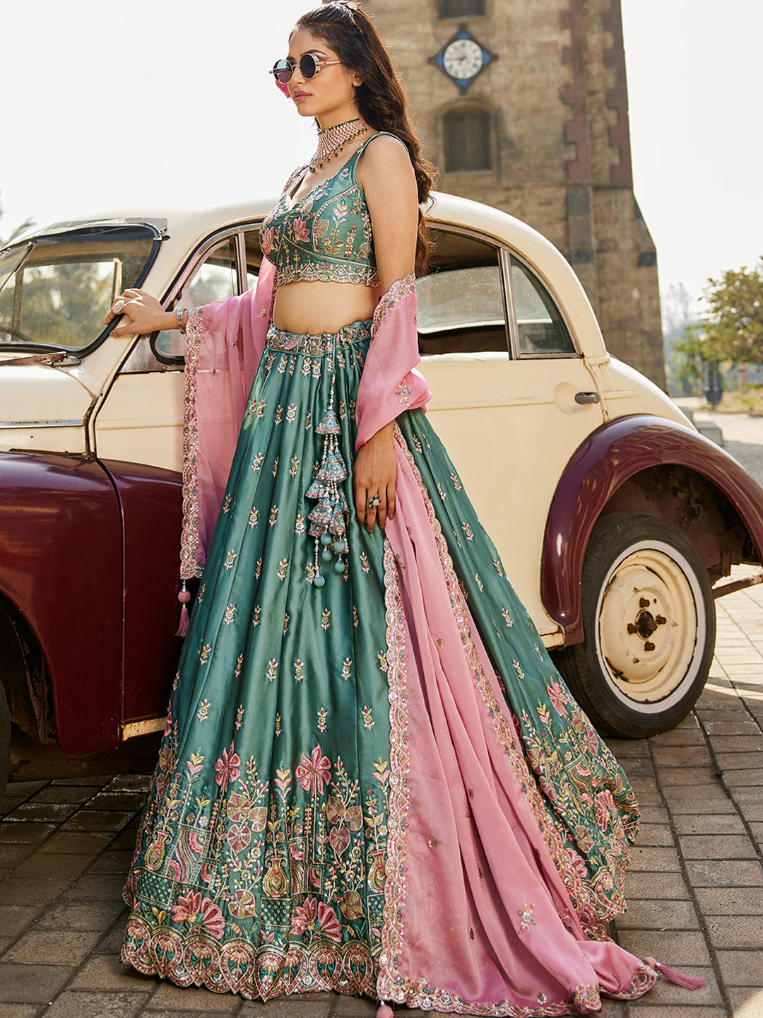 Limegreen - Georgette Sequins embroidery Lehenga choli & Dupatta
