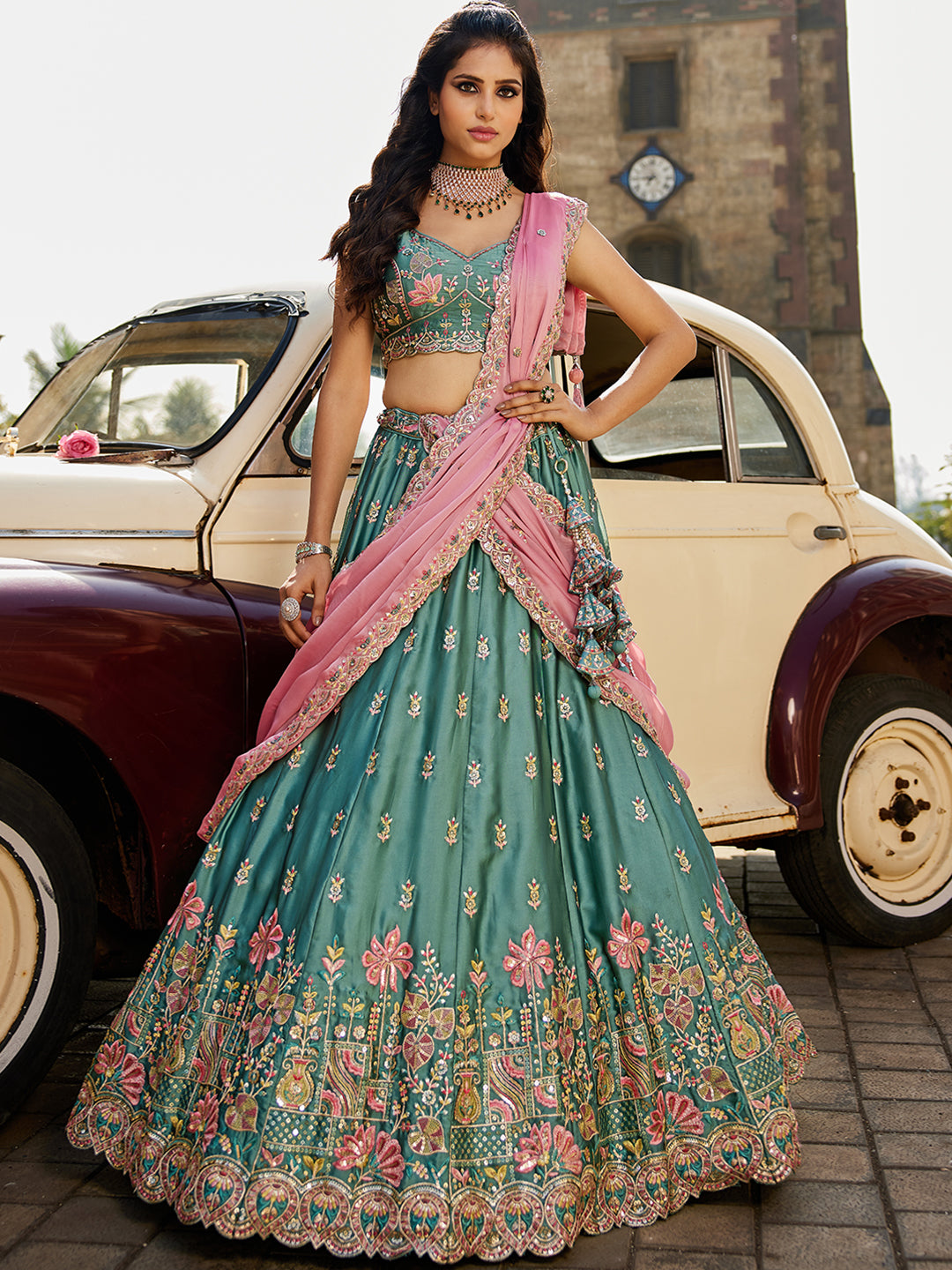 Limegreen - Georgette Sequins embroidery Lehenga choli & Dupatta