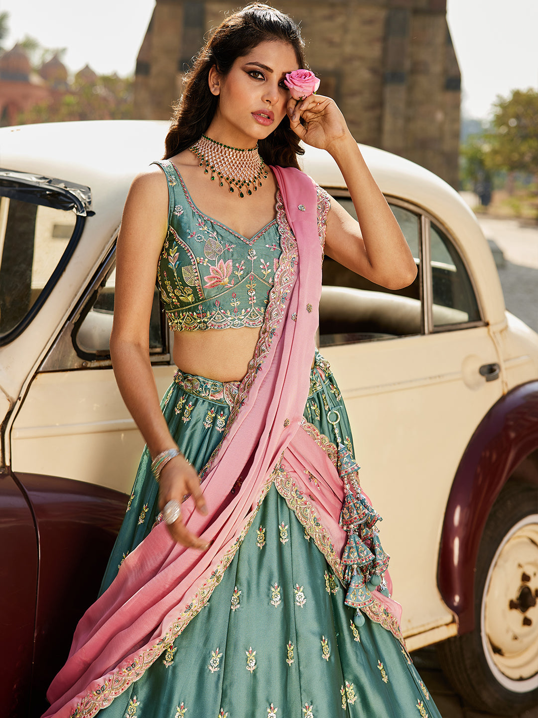 Limegreen - Georgette Sequins embroidery Lehenga choli & Dupatta