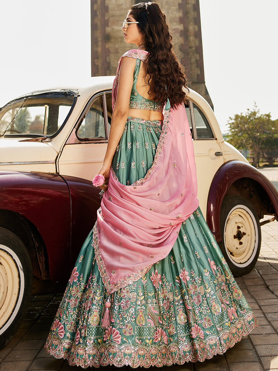 Limegreen - Georgette Sequins embroidery Lehenga choli & Dupatta