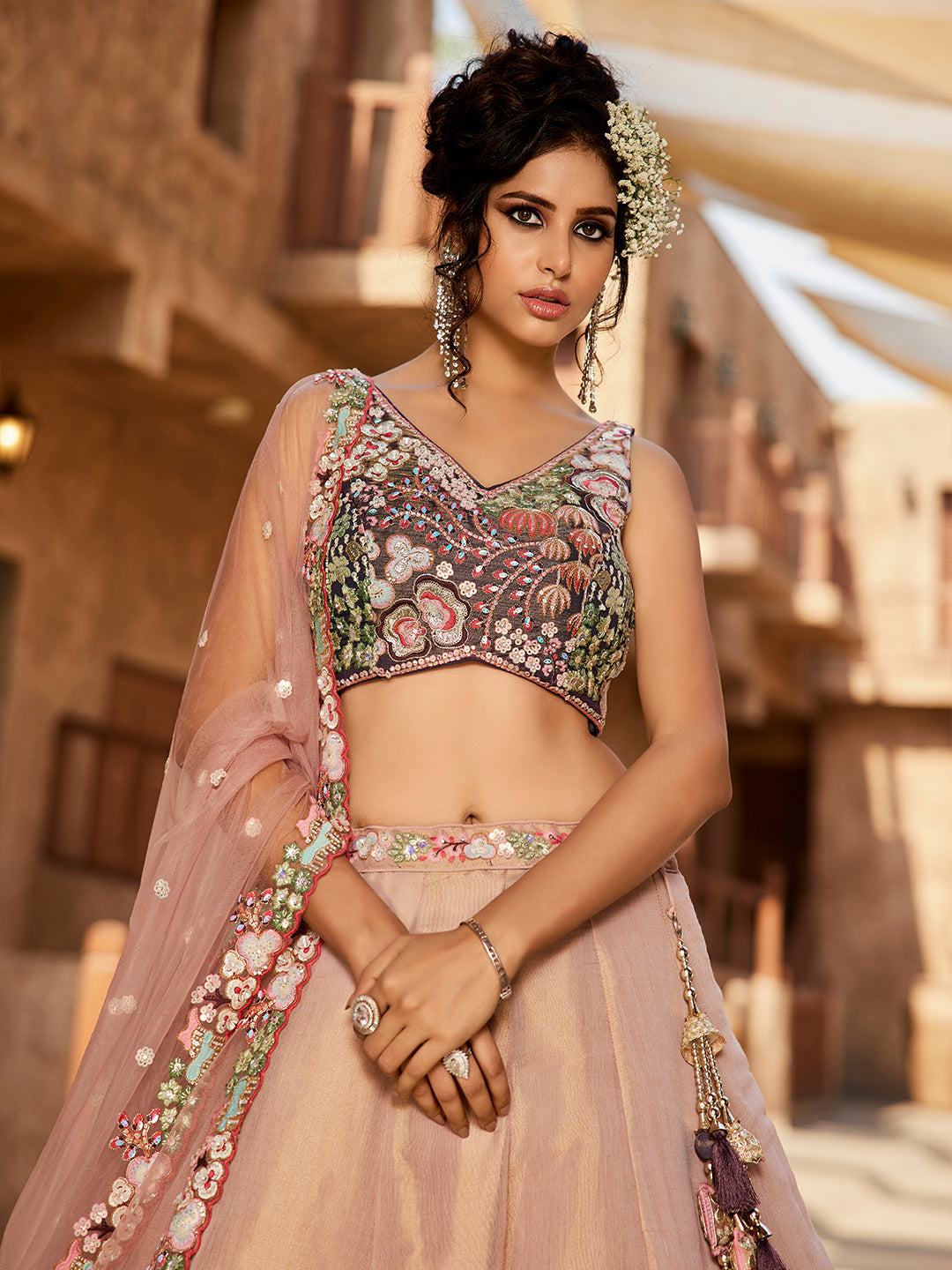 PURPLE - Net Sequinse embroidery Semi-Stitched Lehenga choli & Dupatta - qivii