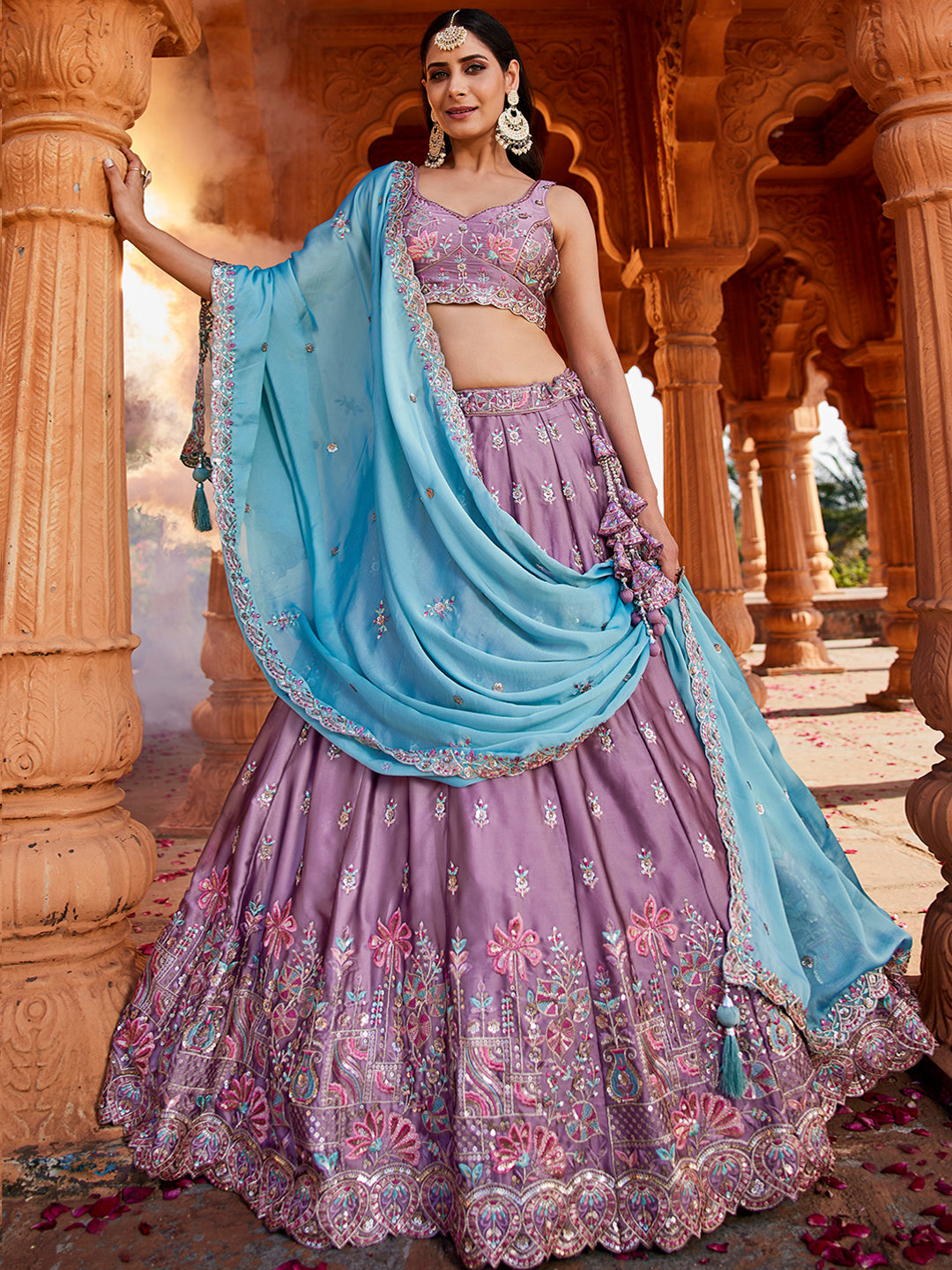 Lavender - Georgette Sequins embroidery Lehenga choli & Dupatta