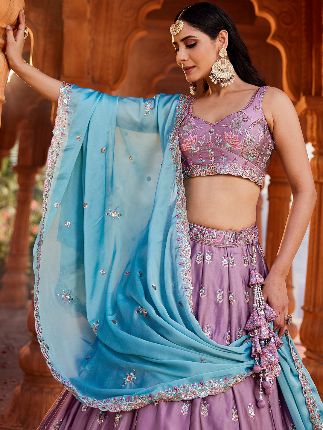 Lavender - Georgette Sequins embroidery Lehenga choli & Dupatta