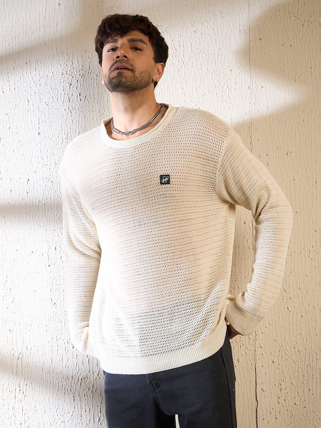 Sand Sheer Longsleeves Knitted Tshirt