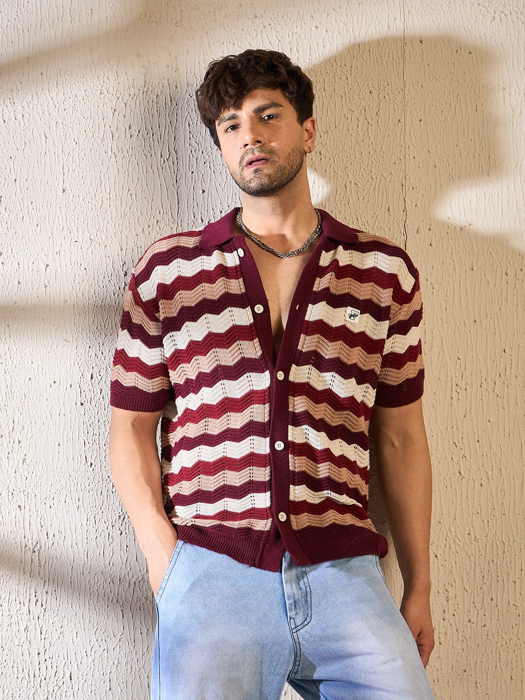 Shades Of Burgundy Crochet Shirt - qivii
