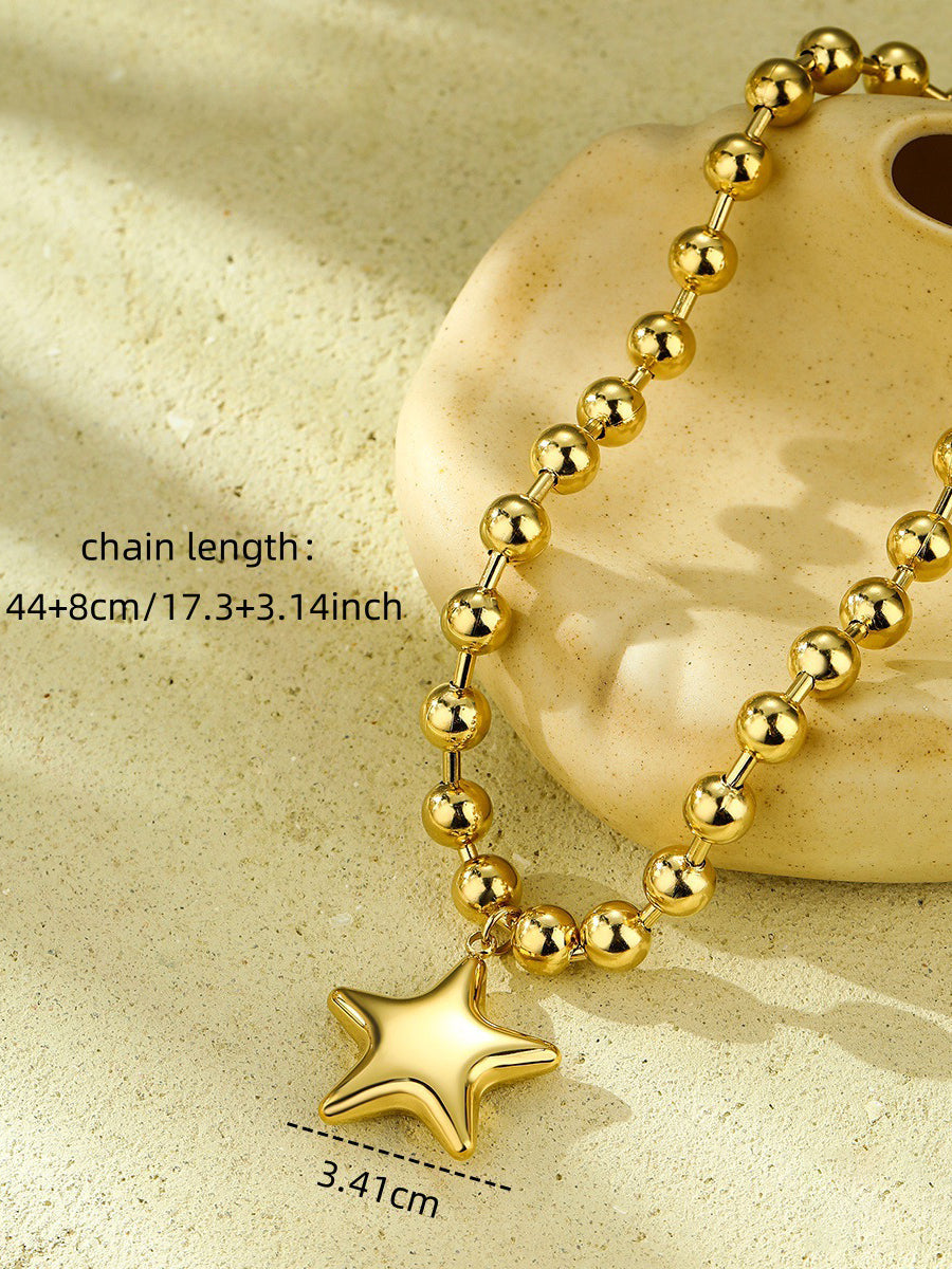 Fashion Beaded Heart Shape 18k Contrast Color Stainless Steel Necklace - By Qivii