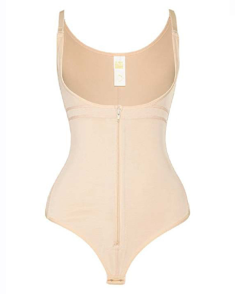Women's Sexy Tummy Control Open Bust Body Shaper Zipper Plus Size Thong Shapewear - By Qivii