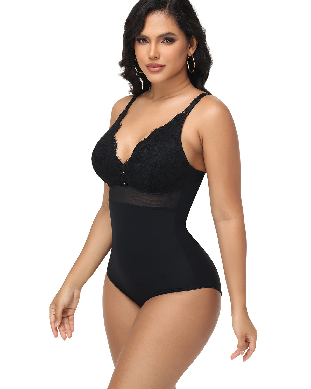 Shapshe® Lace Panel Deep V Bodysuit Shapewear