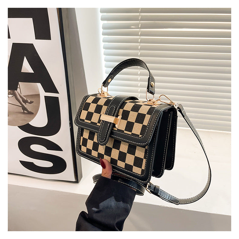 Women’s Stylish Houndstooth Checkered Crossbody Bag - Compact Square Shoulder Bag for Everyday Use