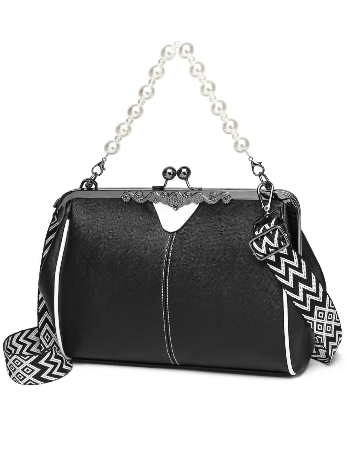 Women's British Vintage Oversized Bag – Multi-Way Shoulder/Tote Bag with Clip Closure