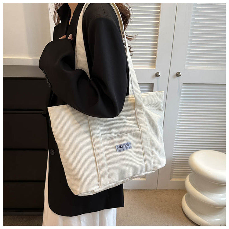 Women's Corduroy Tote Bag | Stylish & Minimalist Large-Capacity Shoulder Bag for Commuting