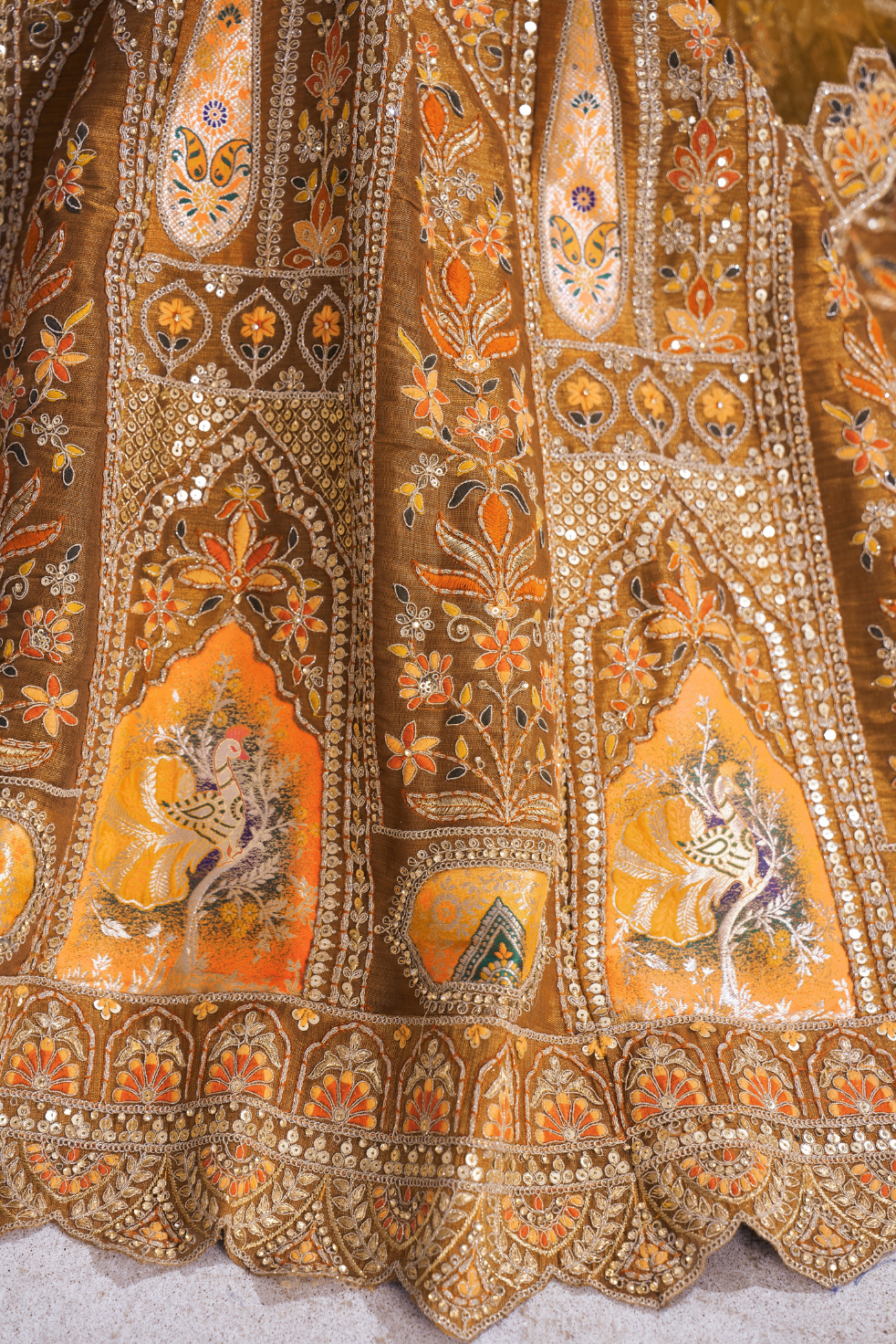 Earthy Mustard Bridal Lehenga with Patch & Aari Work - qivii