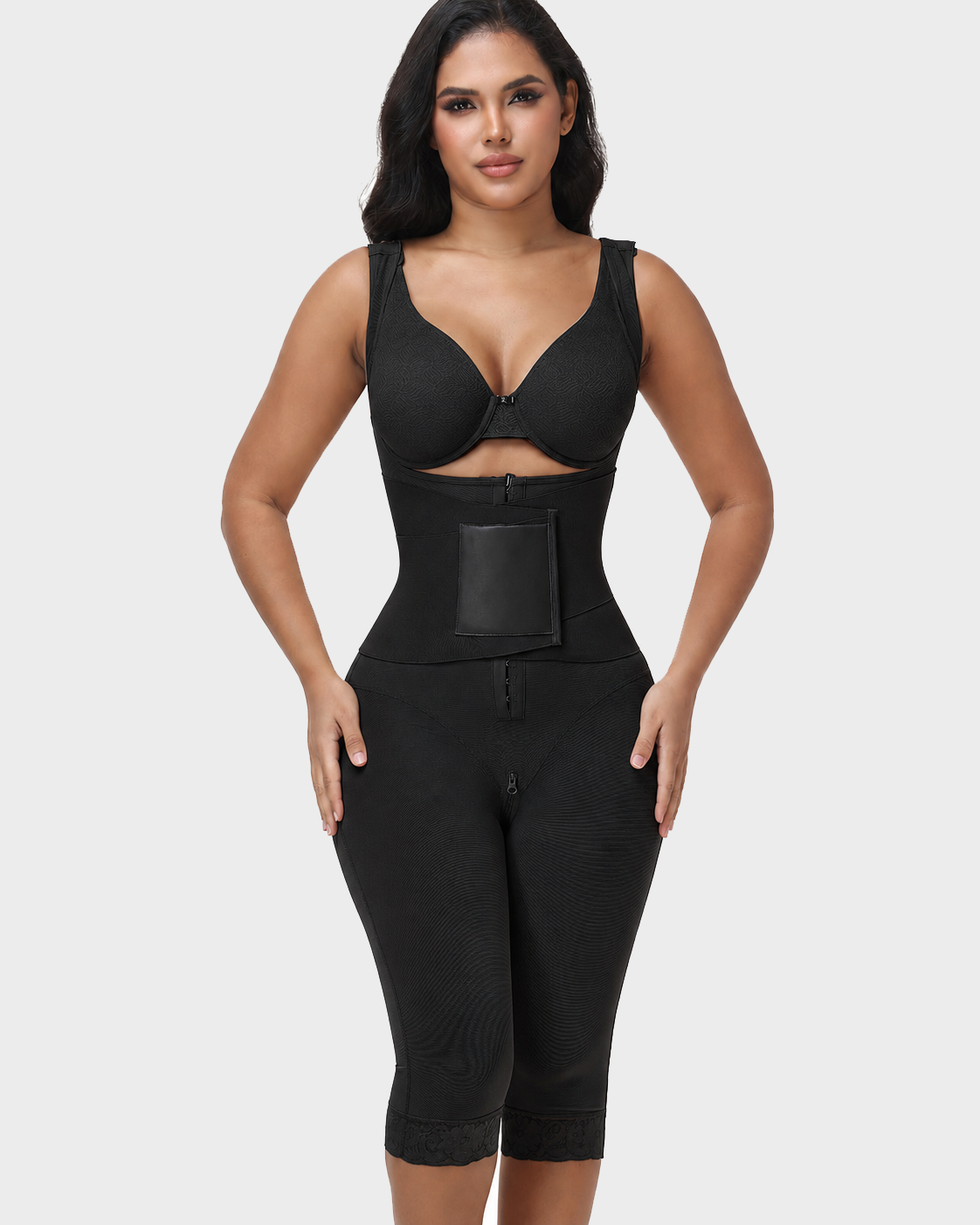 Double Compression Tummy Control Mid-length Shapewear with Detachable Waist Trainer