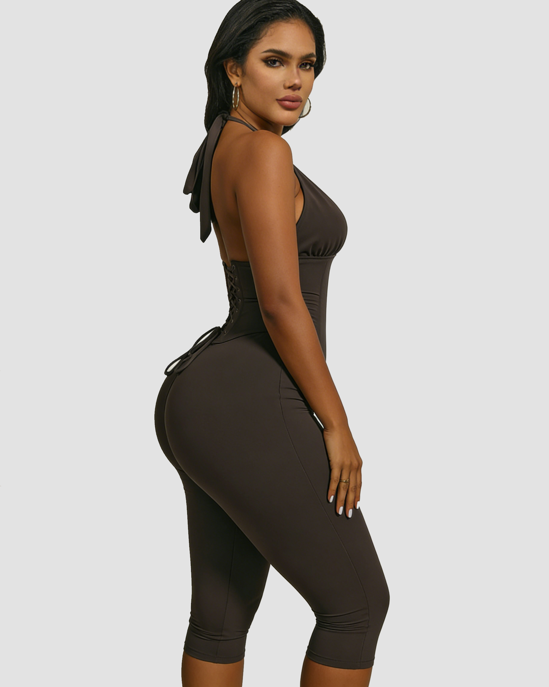 Hourglass Figure The Corset Body Shaper Waist Cincher Capri Jumpsuit Two-Piece Set - By Qivii