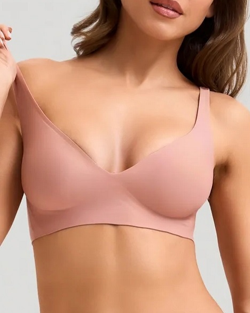Seamless V-Neck Wireless Push Up Bra