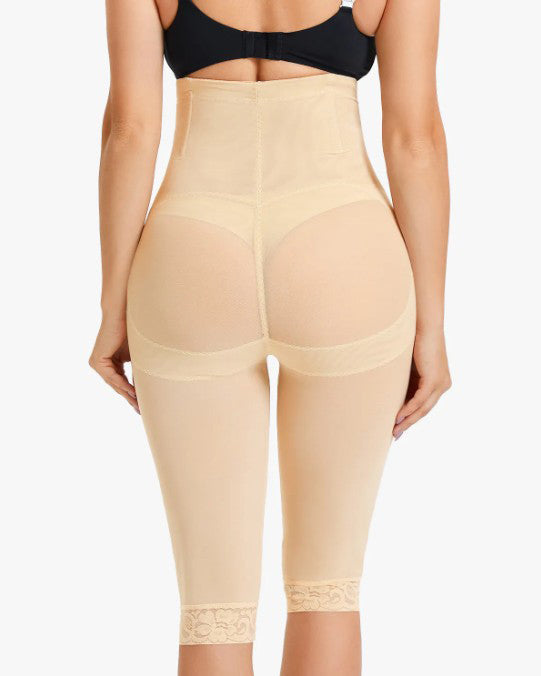 Women's High Waist Lace Trim Sheer Mesh Shapewear Shaping Pants