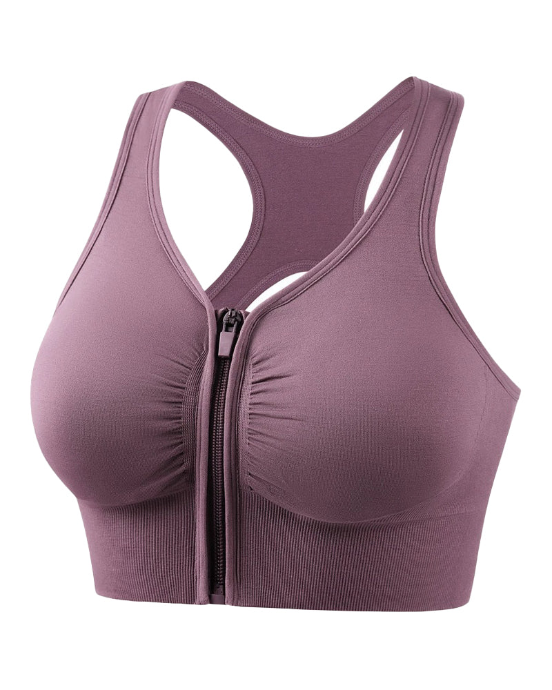 Women's Shockproof Push up Bra Hollow Back with Front Zipper