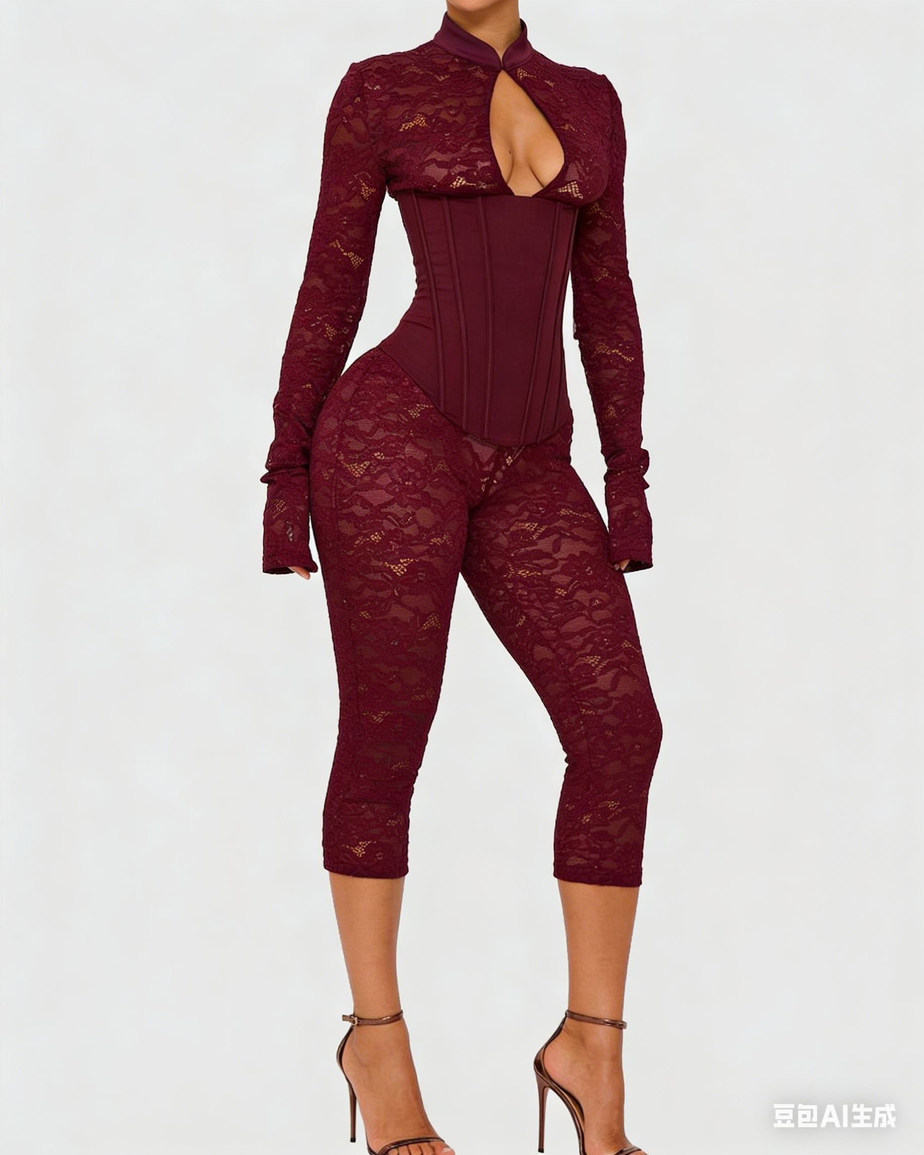 Lace Corset Long-sleeved Hourglass Jumpsuit - By Qivii