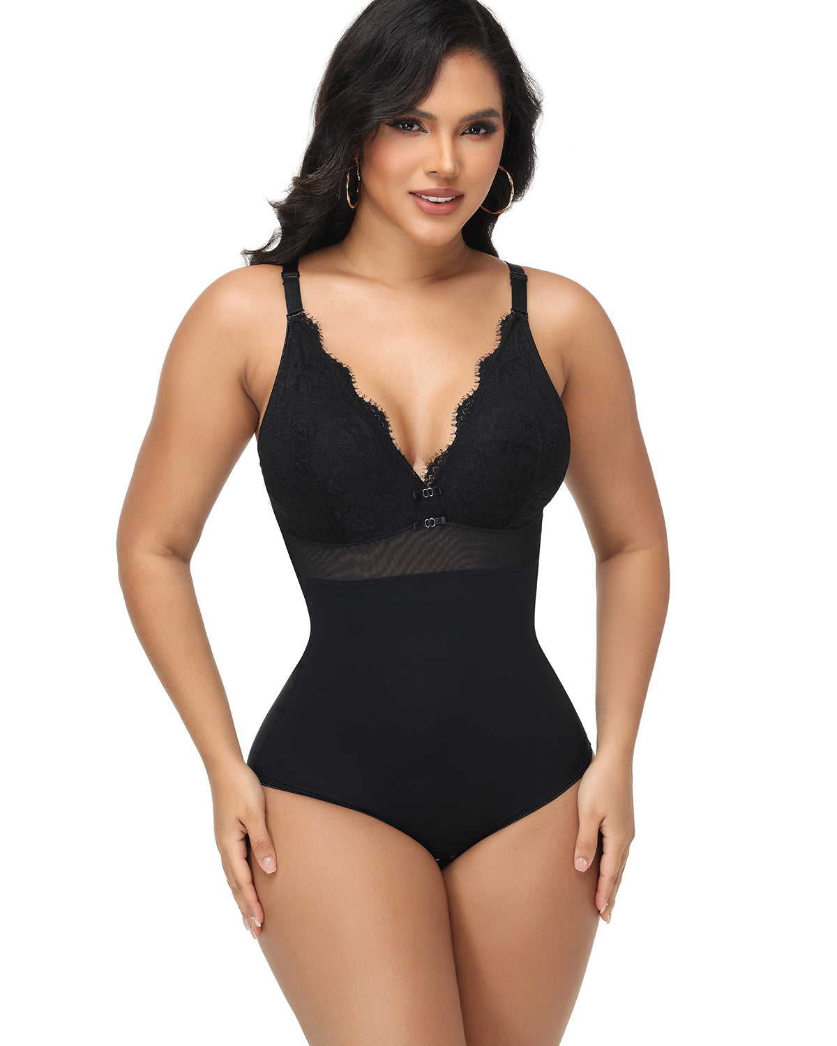 Shapshe® Lace Panel Deep V Bodysuit Shapewear