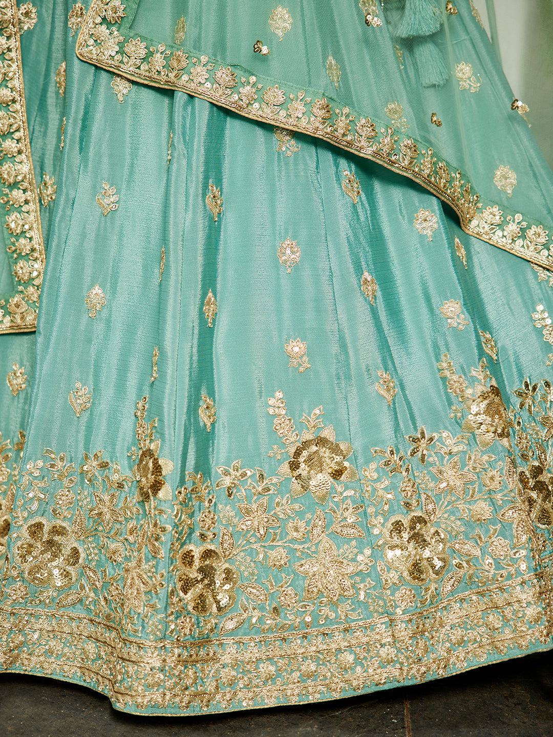 Seagreen - Chinnon Sequinse embroidery Semi-Stitched Lehenga choli & Dupatta - qivii