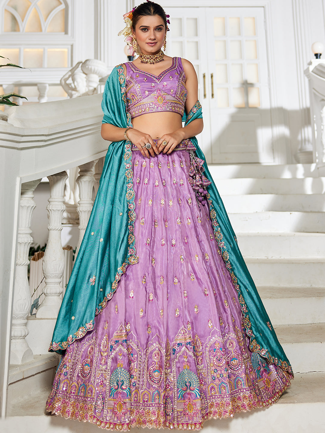 Lavender - Tissue Sequinse embroidery Semi-Stitched Lehenga choli & Dupatta