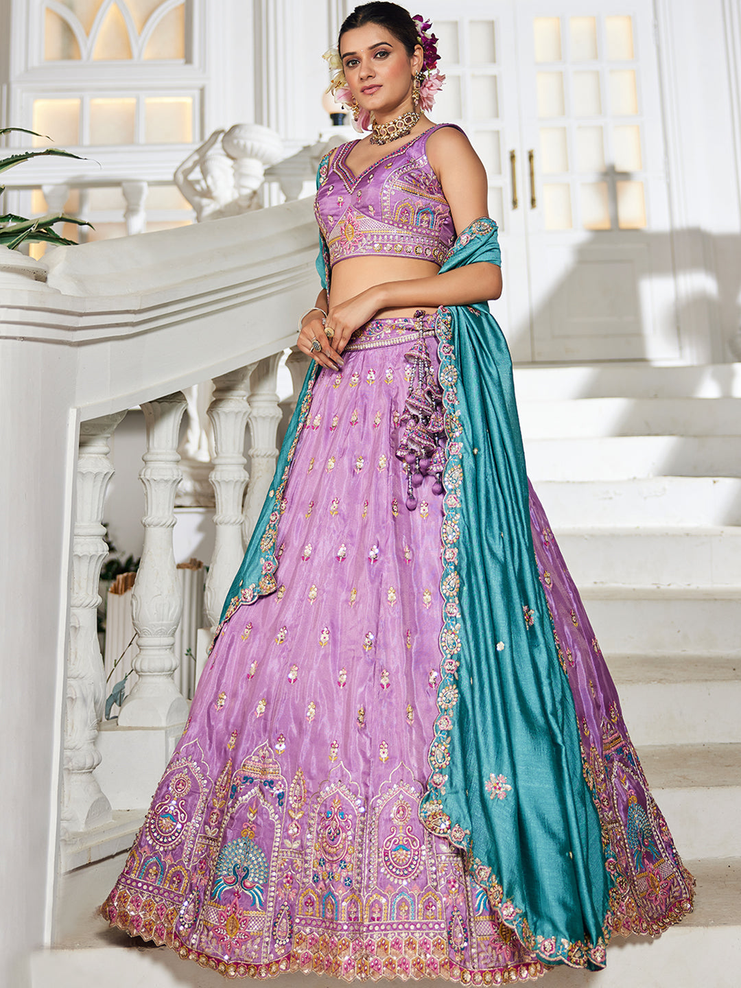 Lavender - Tissue Sequinse embroidery Semi-Stitched Lehenga choli & Dupatta