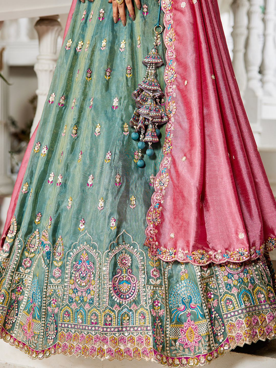 Seagreen - Tissue Sequinse embroidery Semi-Stitched Lehenga choli & Dupatta