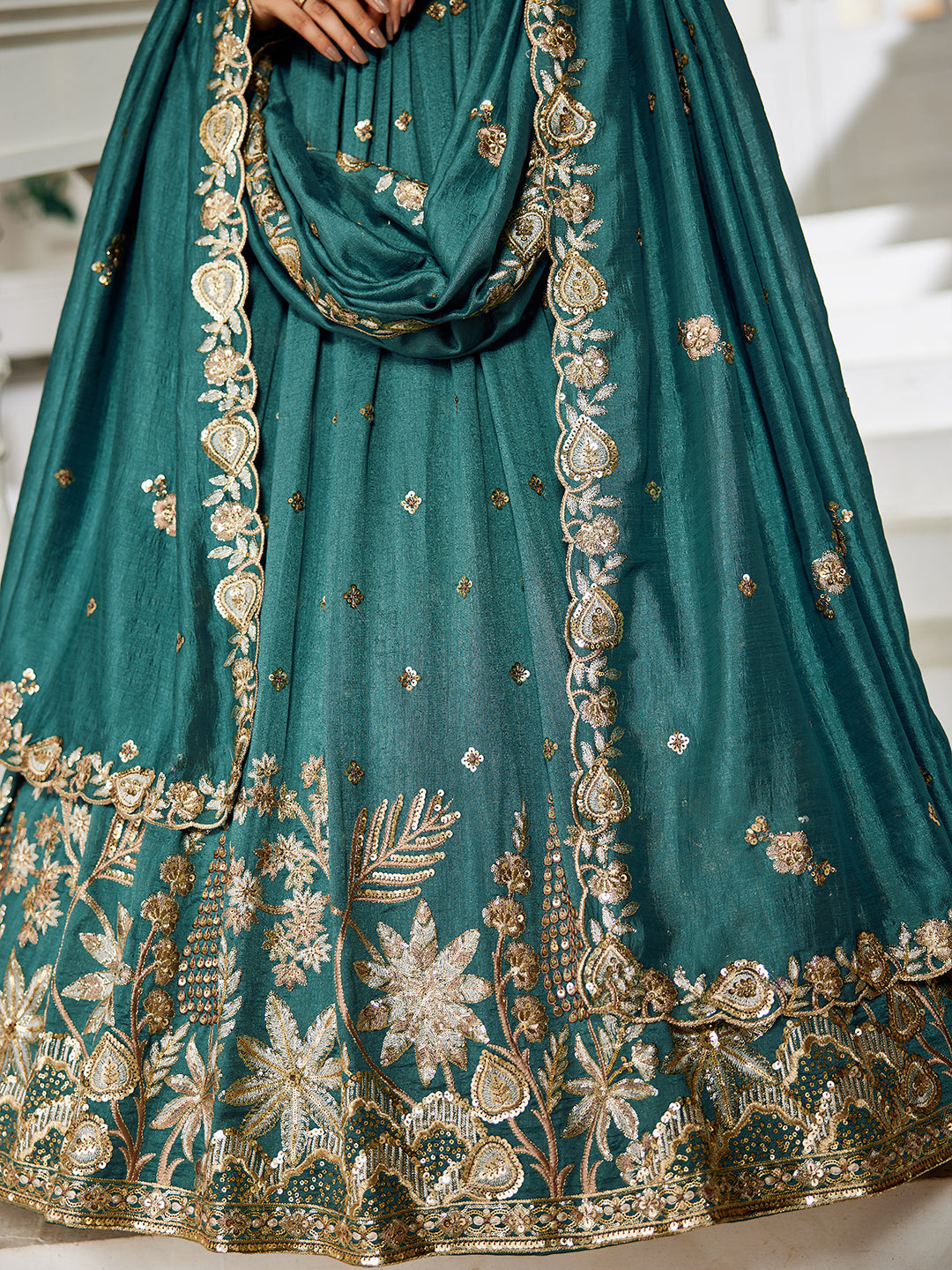 TEAL - Chiffon Sequinse embroidery Lehenga choli & Dupatta