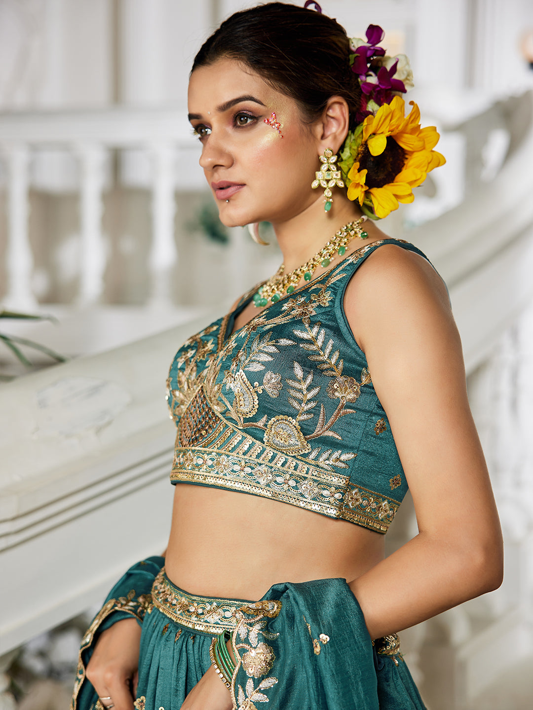 TEAL - Chiffon Sequinse embroidery Lehenga choli & Dupatta