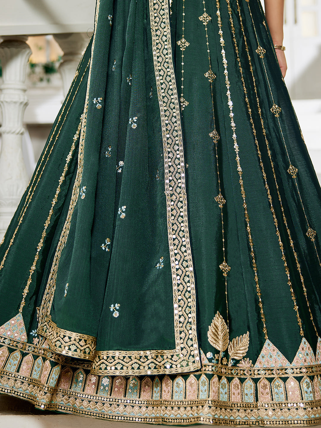 GREEN - Georgette Sequinse embroidery Lehenga choli & Dupatta