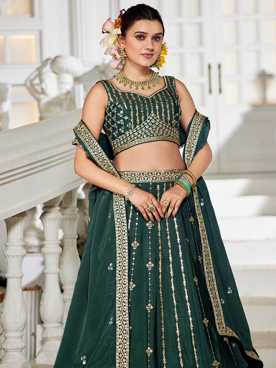 GREEN - Georgette Sequinse embroidery Lehenga choli & Dupatta
